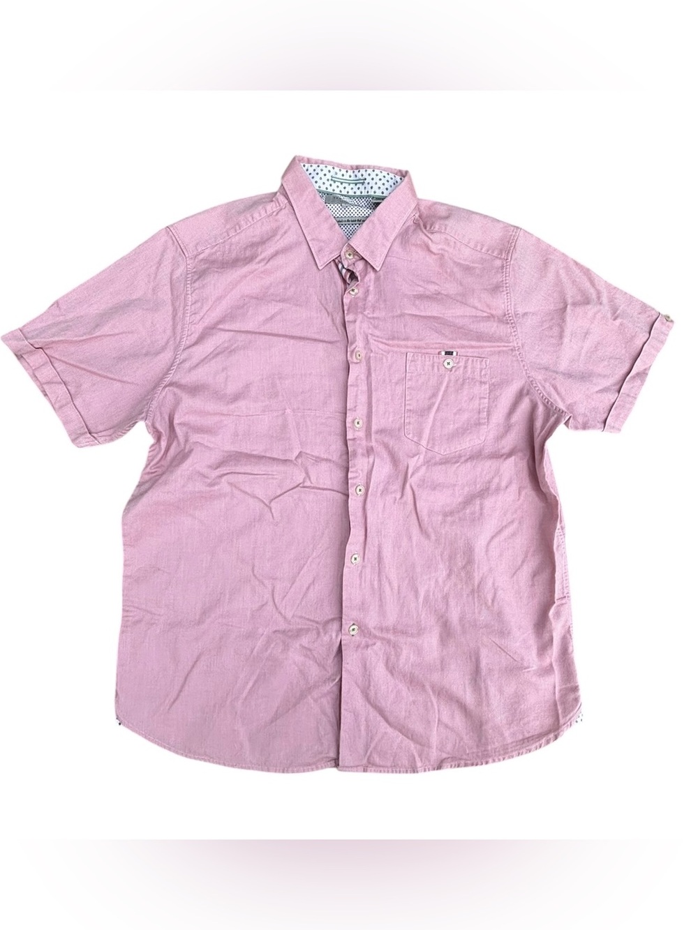 Ted Baker Shirt Mens 6 Salmon Oxford Short Sleeve Button Up Cotton Casual 44”